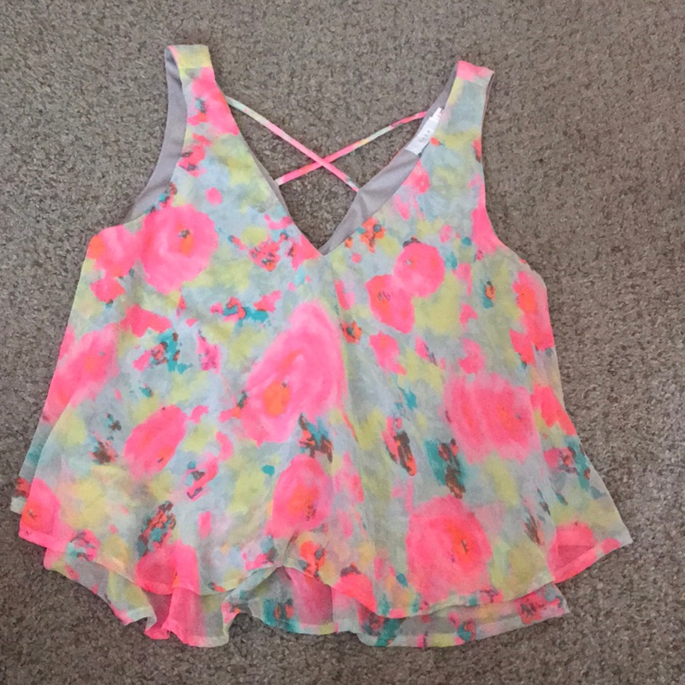 LUSH Bright Crisscross Flowy V-neck Swing Tank